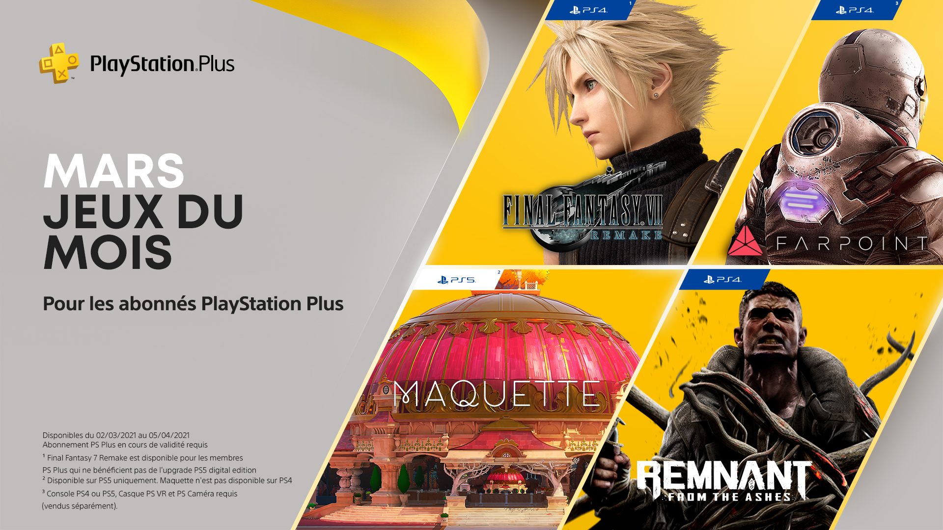 Commentaires sur Les jeux PlayStation Plus du mois de mars : Final Fantasy VII Remake, Maquette, Remnant: From the Ashes et Farpoint par Qui-GonJinn15