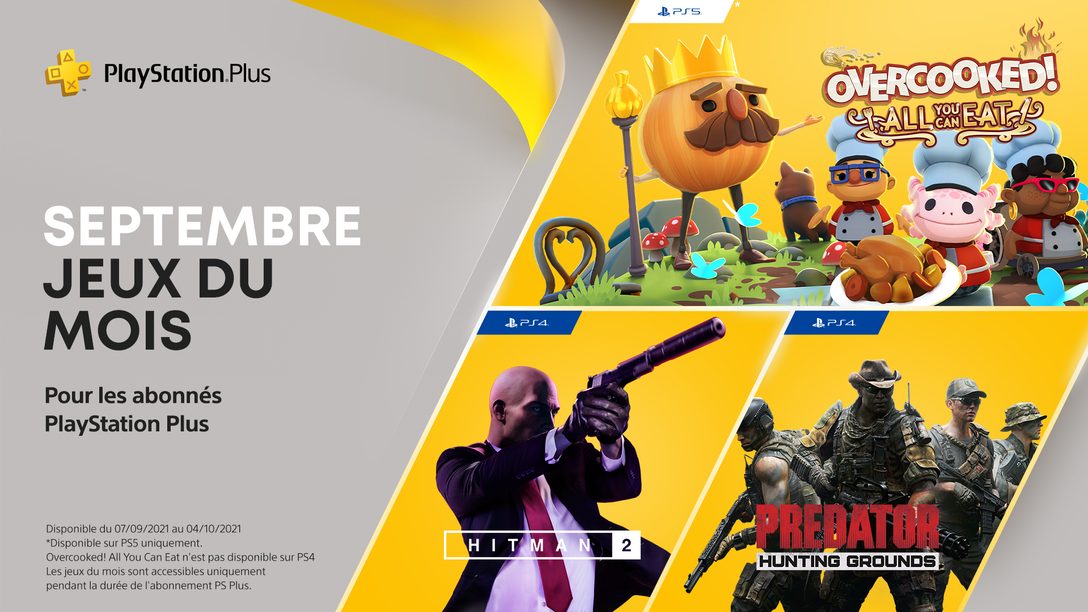 Les jeux PlayStation Plus du mois de septembre : Overcooked: All You Can Eat! , Hitman 2, Predator: Hunting Grounds