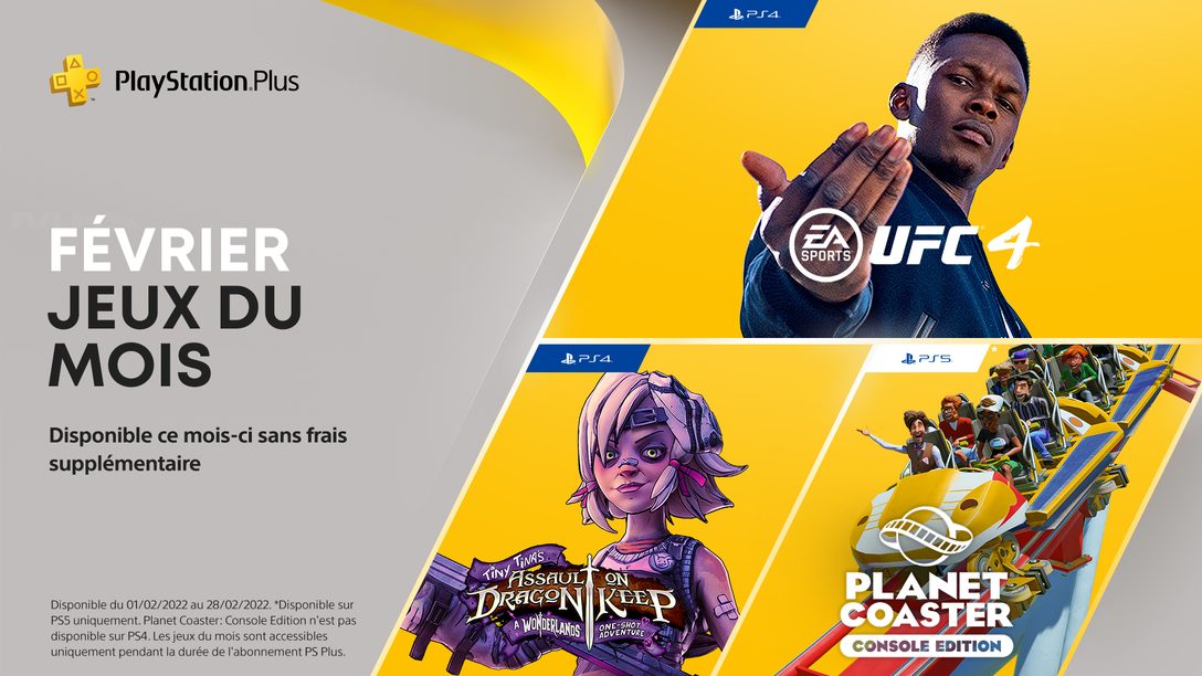 Les jeux PlayStation Plus de février : EA Sports UFC 4, Planet Coaster : Édition Console et Tiny Tina et la Forteresse du Dragon : Une aventure merveilleuse