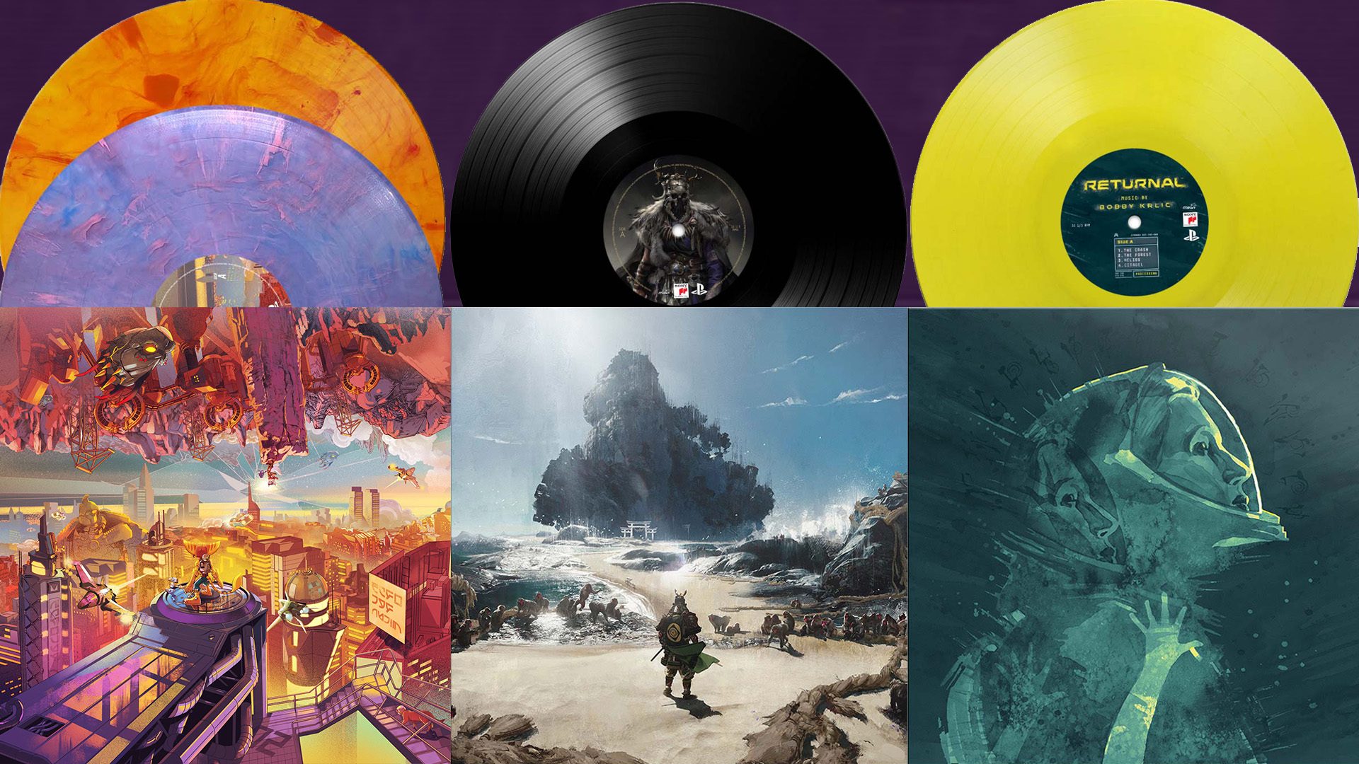 Un aperçu des vinyles des bandes-son de Ratchet & Clank: Rift Apart, Ghost of Tsushima, et Returnal