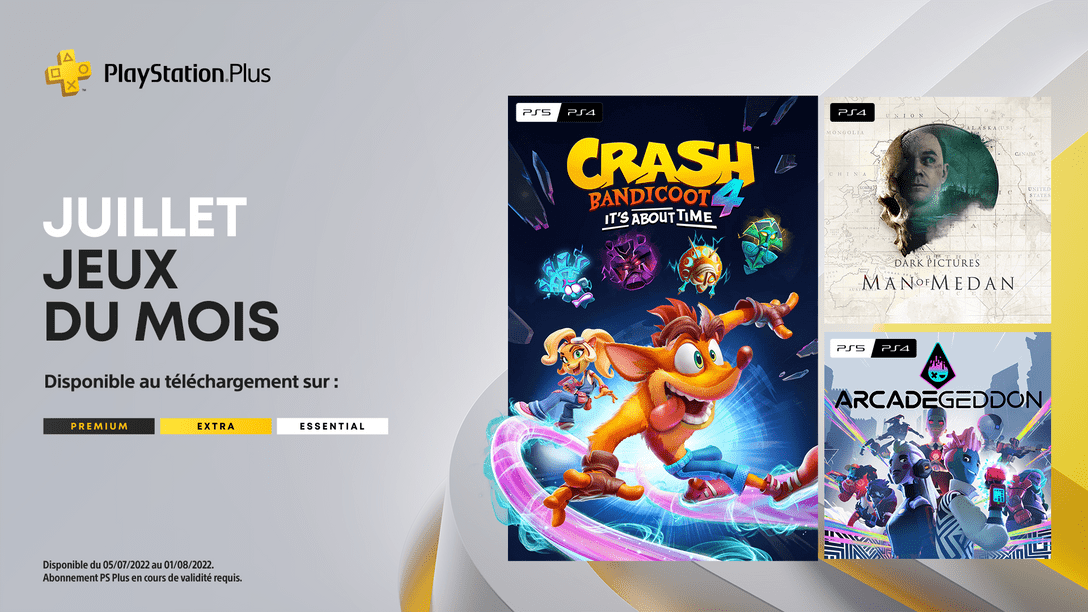 Les jeux mensuels PlayStation Plus pour juillet : Crash Bandicoot 4: It’s About Time, Man of Medan, Arcadegeddon