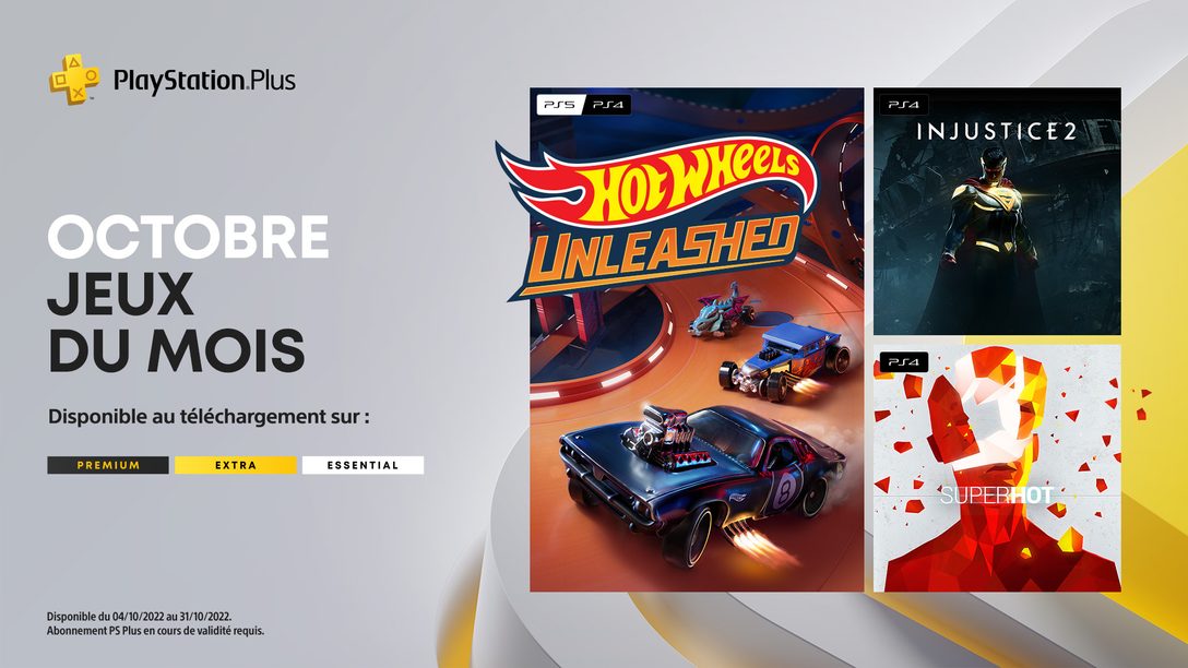 Jeux mensuels PlayStation  Plus d’octobre  : Hot  Wheels  Unleashed, Injustice  2, Superhot