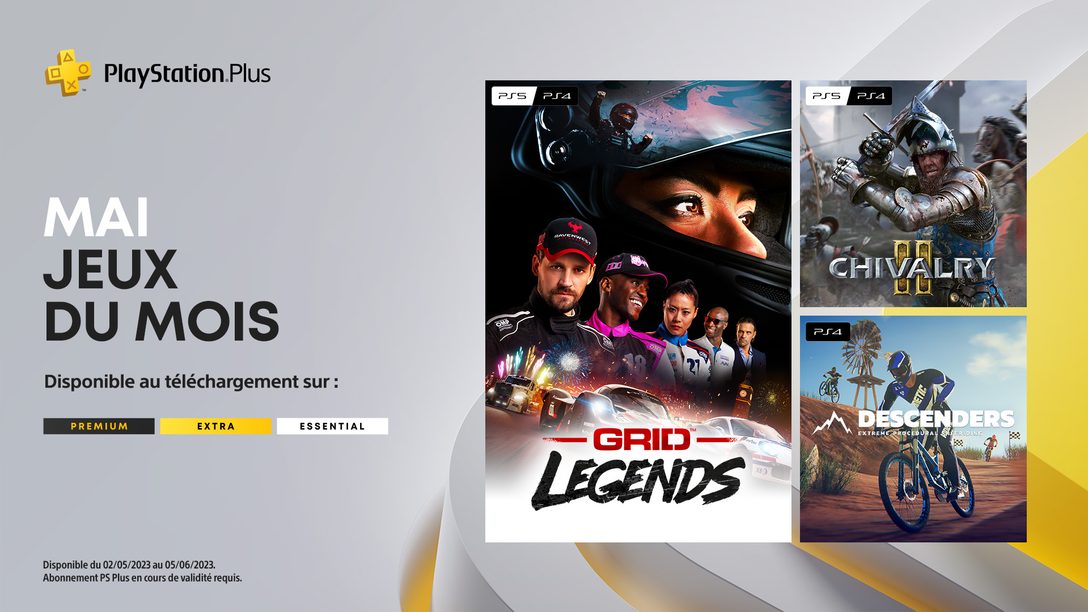 Les jeux du mois PlayStation Plus de mai : GRID Legends, Chivalry 2 et Descenders