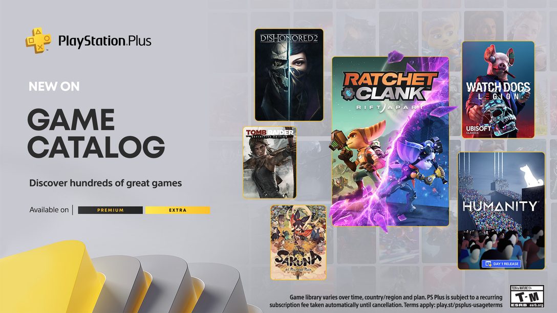 Les titres du Catalogue des jeux PlayStation  Plus de mai  : Ratchet & Clank: Rift Apart, Humanity, Watch Dogs: Legion