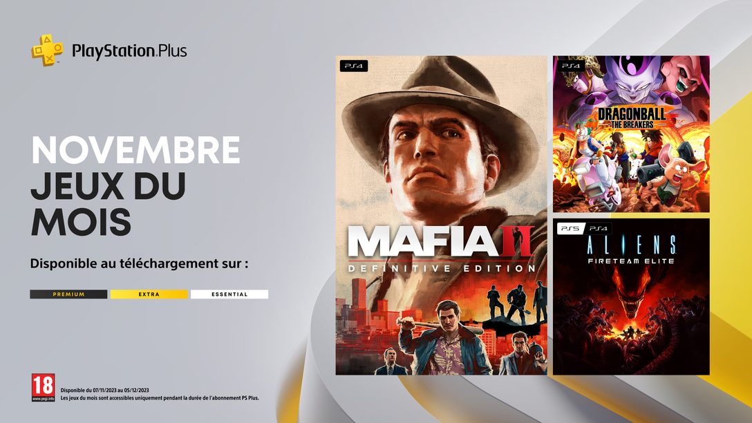 Les jeux du mois PlayStation Plus de novembre : Mafia II: Definitive Edition, Dragon Ball: The Breakers, Aliens Fireteam Elite