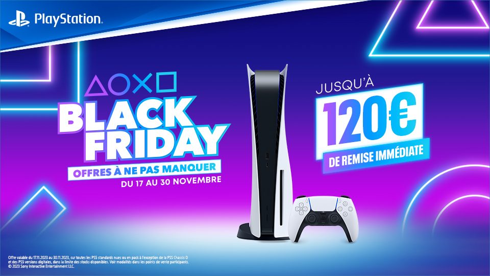 C’est parti pour le Black Friday 2023 : 120€* de remise sur la PS5 + des offres exceptionnelles sur les accessoires et jeux