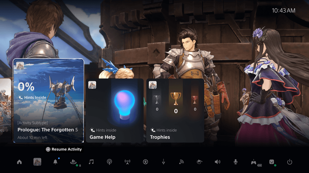 Capture d'écran de l'interface de la PS5 faisant apparaître l'Aide au jeu communautaire pour le jeu Granblue Fantasy: Relink