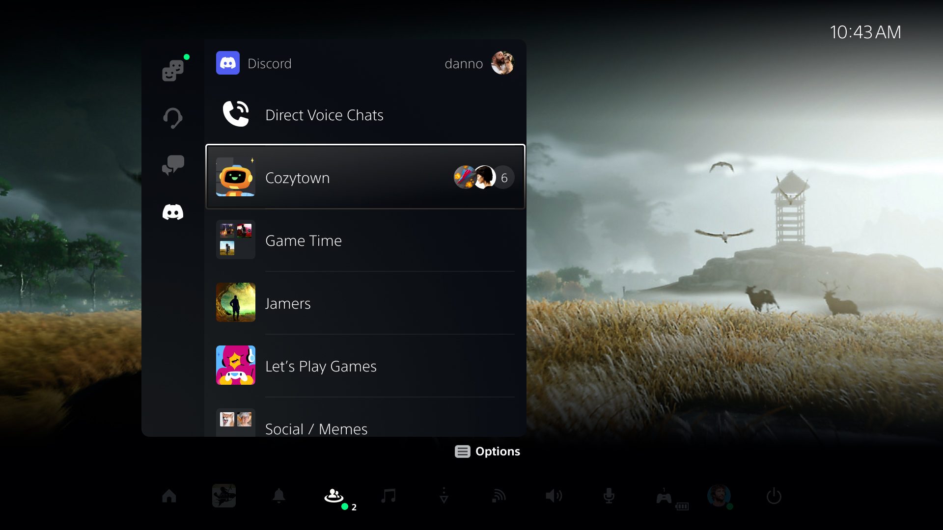 Capture d'écran de l'interface PS5 faisant apparaître l'option permettant de rejoindre un chat vocal Discord
