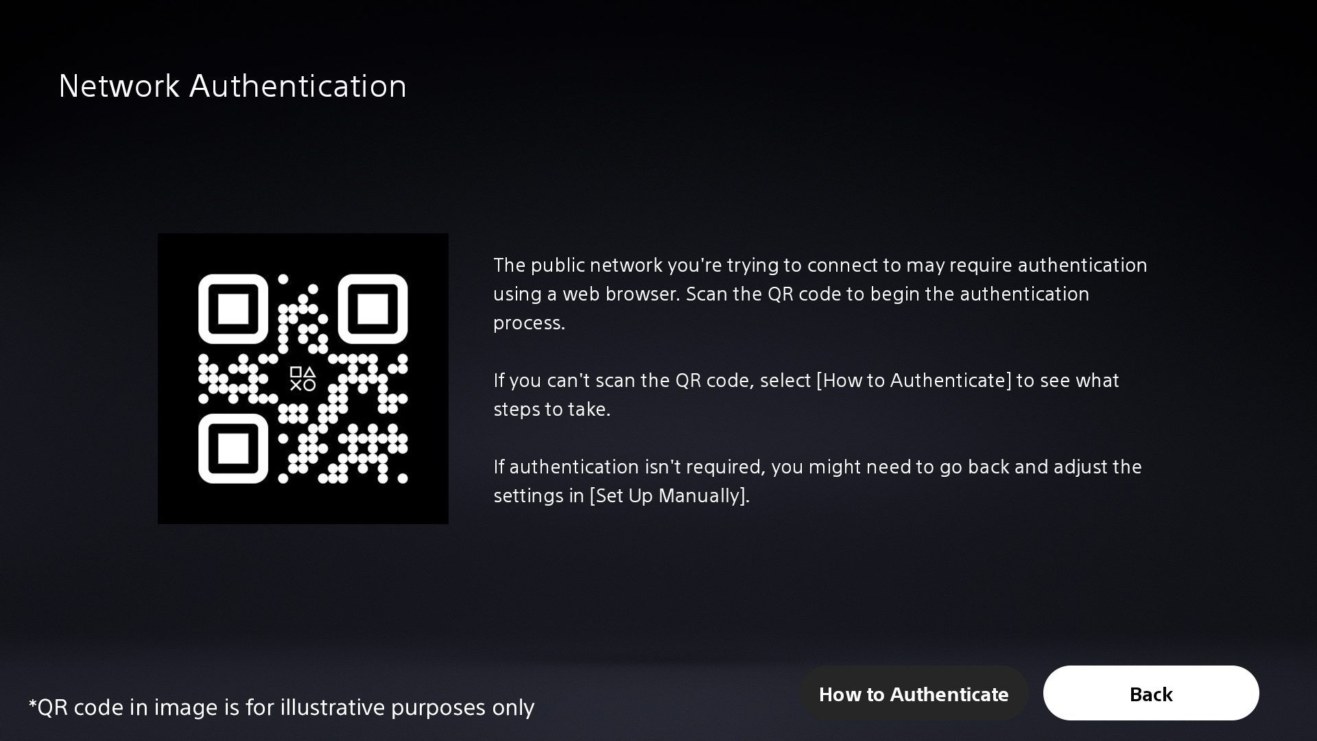 Capture d'écran de l'interface du PS Portal affichant un code QR pour l'authentification réseau