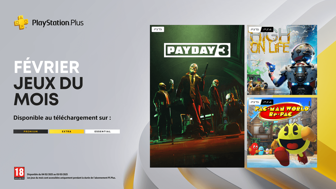 Les jeux du mois PlayStation Plus de février :  Payday 3, High on Life et Pac-Man World Re-Pac