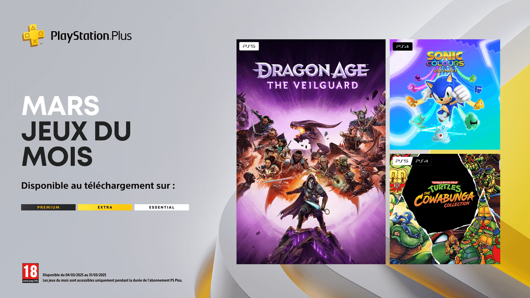 Les jeux du mois PlayStation Plus de mars : Dragon Age: The Veilguard, Sonic Colors: Ultimate et Teenage Mutant Ninja Turtles: The Cowabunga Collection