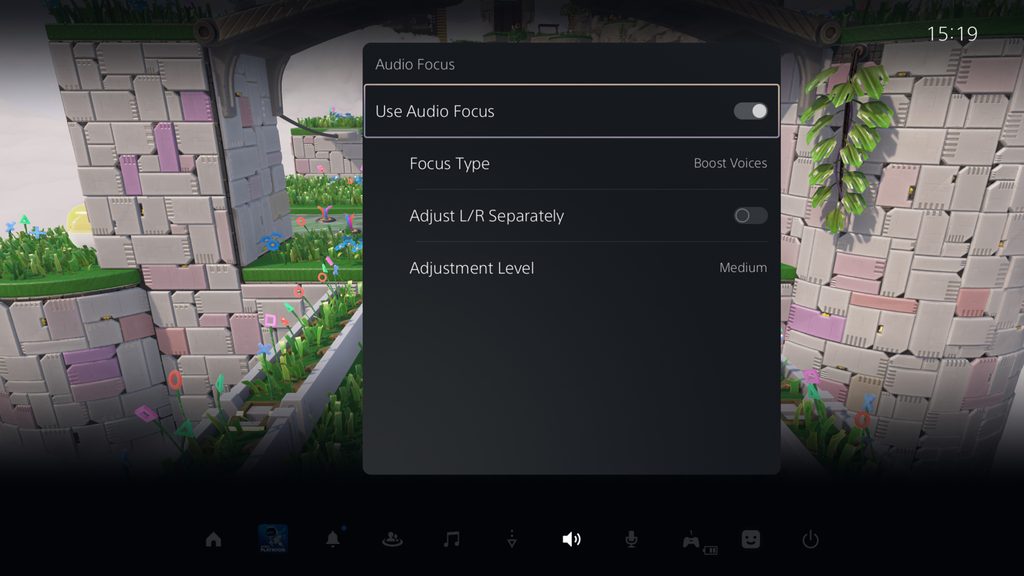 Capture d’écran de l’interface de la PS5 montrant les réglages audio avancés.