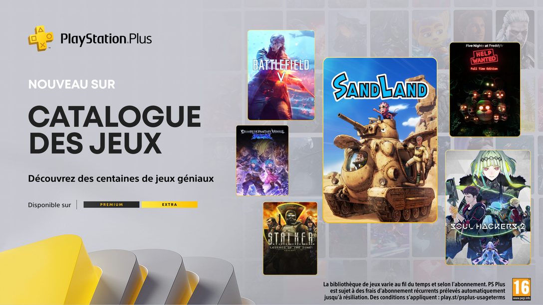 Catalogue des jeux PlayStation Plus pour mai : Sand Land, Soul Hackers 2, Five Nights at Freddy’s: Help Wanted, Battlefield V et bien d’autres